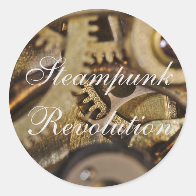 Sticker: Steampunk Revolution. Watch Mechanism Classic Round Sticker (Front)