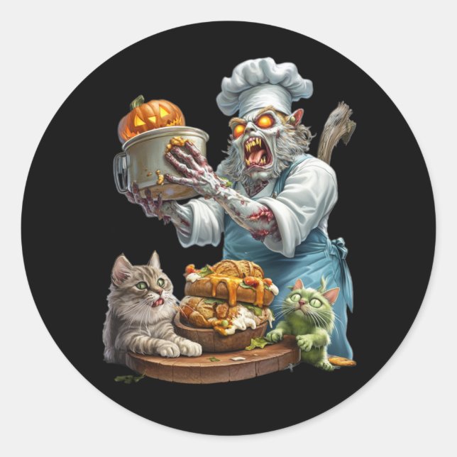 Sticker. The creepy cook is cooking. Classic Round Sticker (Front)
