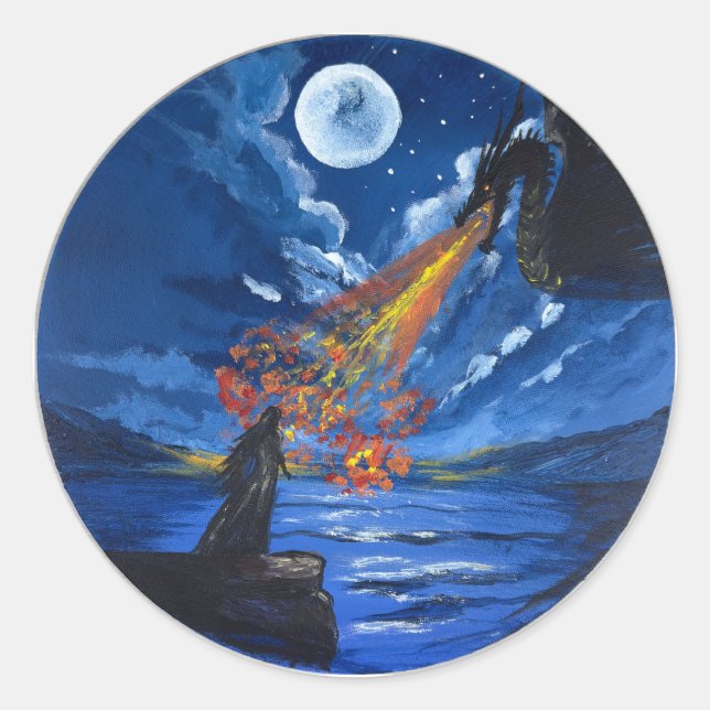 Sticker- The dragon- Handmade artwork  Classic Round Sticker (Front)