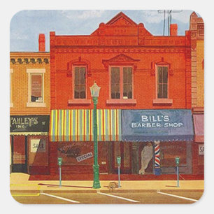 Sticker Vintage Quaint Small Town Street Front Bus
