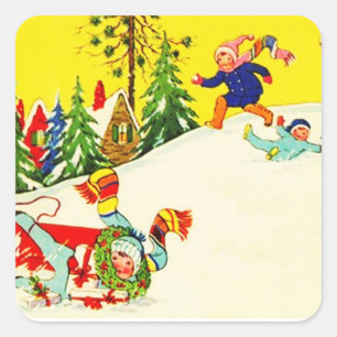 Sticker Vintage Snow Winter Holiday Fun Sledding