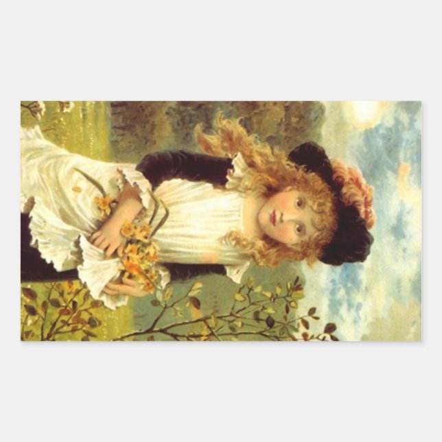 Sticker Vintage Victorian Pinafore Daffodils Jonqu (Front)