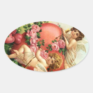 Sticker Vintage Victorian Valentine Cupids Hearts