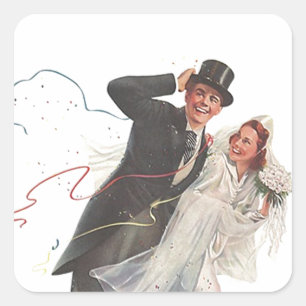 Sticker Vintage Wedding Bride Groom Happy Couple