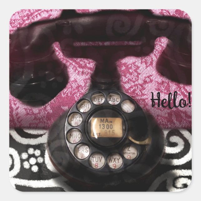 Sticker - Whimsical Vintage Telephone Hello Art (Front)