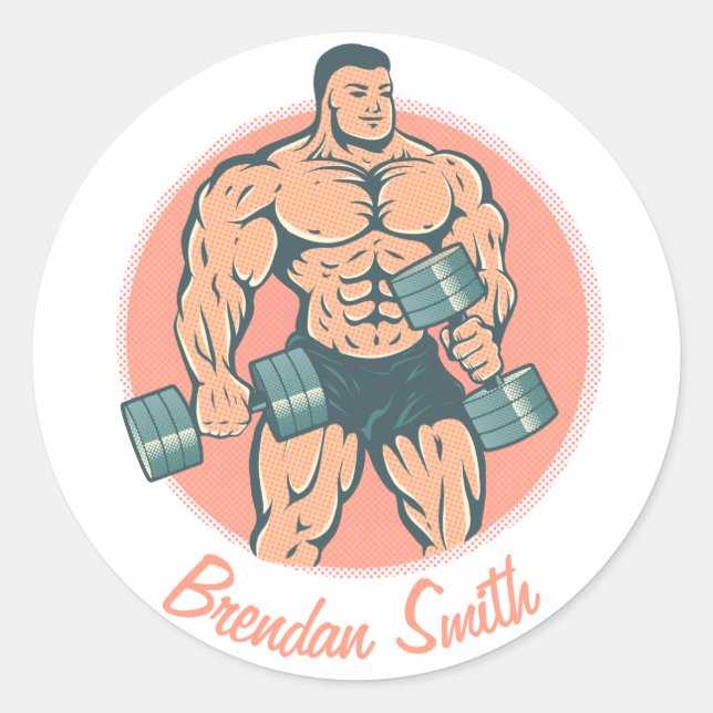 Sticker wiith bodybuilder and your name (Front)