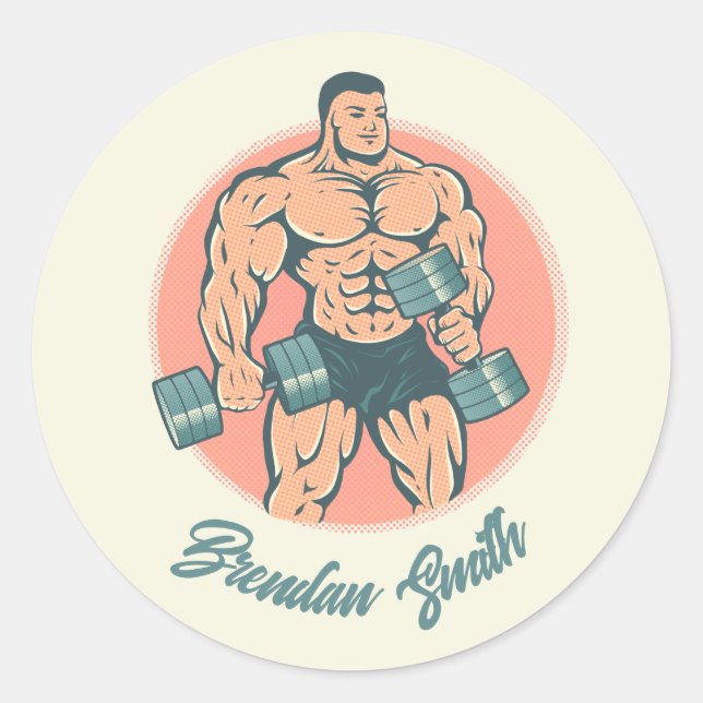 Sticker wiith bodybuilder and your name (Front)