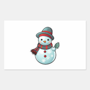 Sticker with a cute Snowman holding a leaf