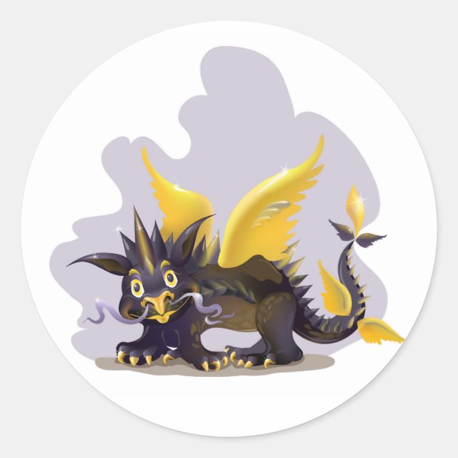 Sticker with funny black dragon picture (Front)