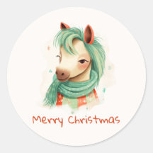  Sticker with watercolor Christmas horse with prin