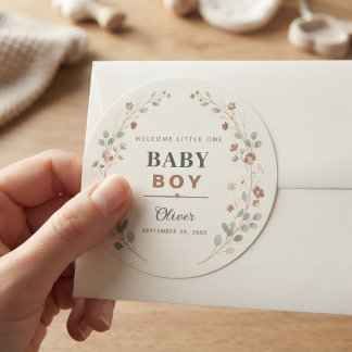 Stickers Baby Shower Boho Floral Rustic Country