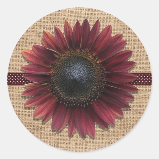 Stickers - Burlap and Bordeaux Sunflower (Front)
