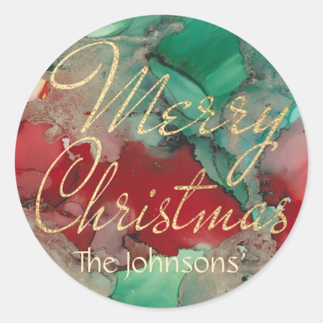 Stickers Colourfully Gold Merry Christmas Round (Front)