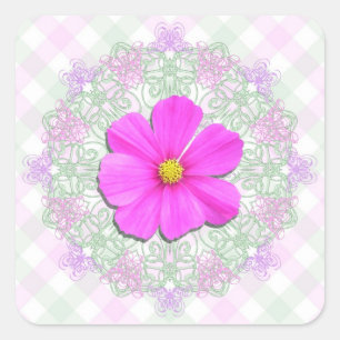 Stickers - Dark Pink Cosmos On Lace & Lattice
