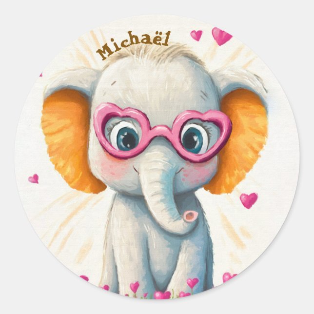 Stickers Elephant Valentine's Day Kids School (Front)
