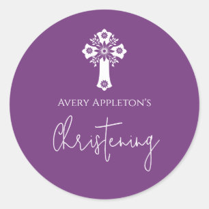 Stickers Floral Cross Christening Sweet Plum