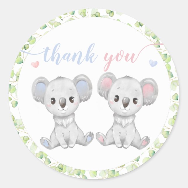 Stickers for Koala Gender Reveal Party. (Front)