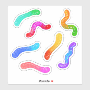 Stickers-Gummy Worms-Rainbow coloured candy