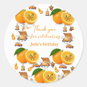 Stickers, Happy Birthday Oranges Fruit CandlesCake Classic Round Sticker