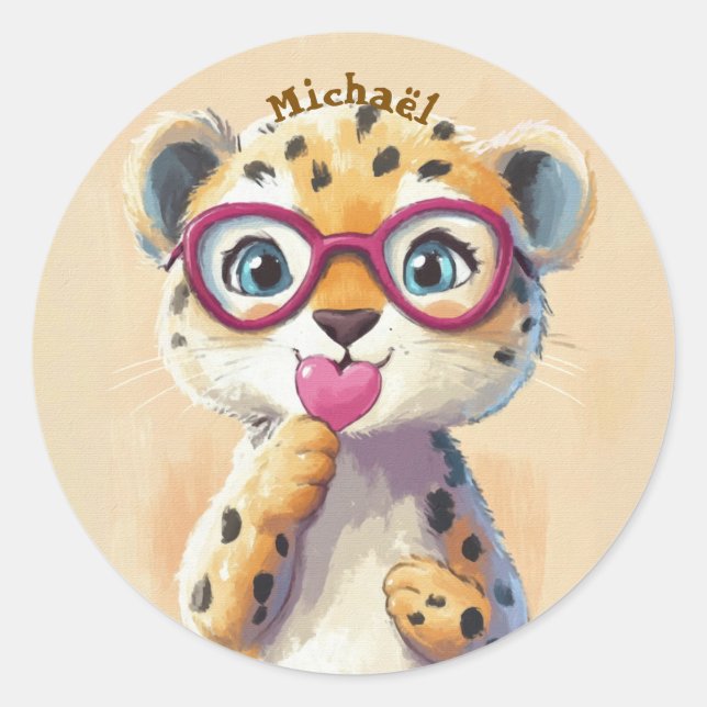 Stickers Leopard Valentine's Day Kids School (Front)