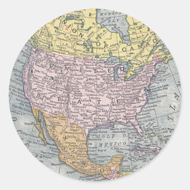 Stickers:  Map of North America, 1921 Classic Round Sticker (Front)