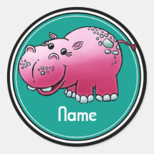 Stickers, Name Template, Cute Hippo Cartoon