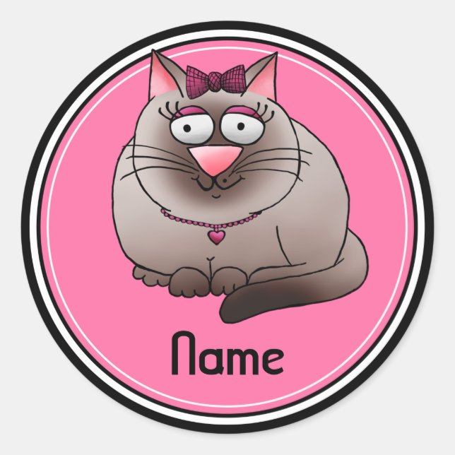 Stickers, Name Template, Cute Kitty Cat Cartoon Classic Round Sticker (Front)