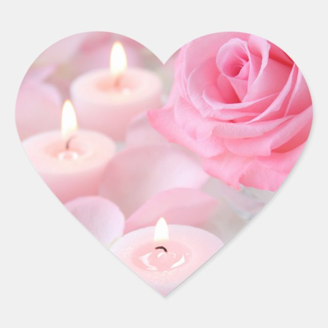 Stickers--Pink Rose & Candles Heart Sticker (Front)