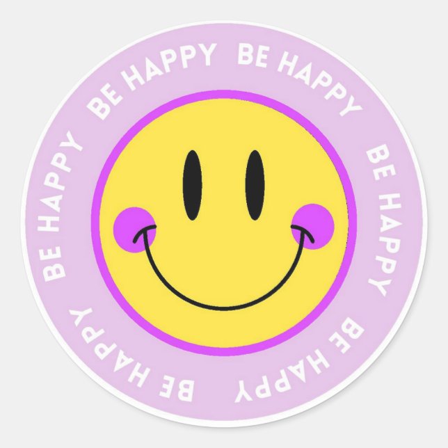 Stickers/Stickers Round Carita Happy "Be Happy" Classic Round Sticker (Front)