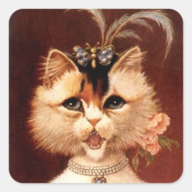 STICKERS Victorian Singing Parlour Cat Jewel Squar (Front)