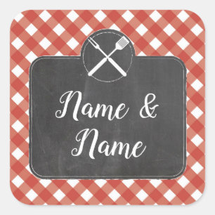 Stickers Wedding Labels Red Gingham BBQ Chalk