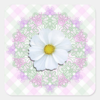 Stickers - White Cosmos On Lace & Lattice