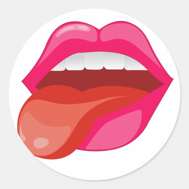 Sticking out the tongue classic round sticker (Front)