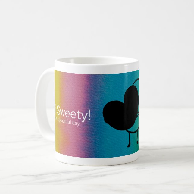 Stickman, Cat & Heart: Playful Art Design Coffee Mug (Front Left)