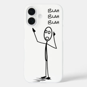 Stickman on phone funny Black and white blah blah iPhone 16 Case