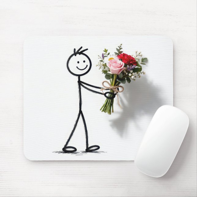 Stickman With Rose Bouquet Mouse Pad (With Mouse)