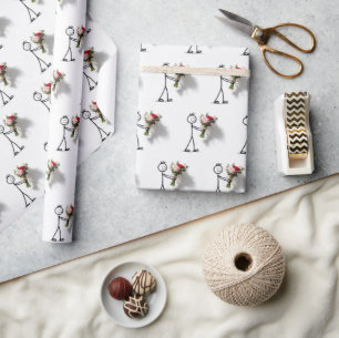 Stickman With Rose Bouquet Wrapping Paper