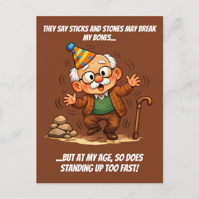 Sticks, Stones & Standing Up Too Fast Postcard (Front)