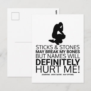 Sticks & Stones, Woke Satire Postcard
