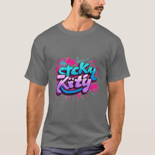 Sticky Kitty: Cursive Graffiti Logo T-Shirt Design