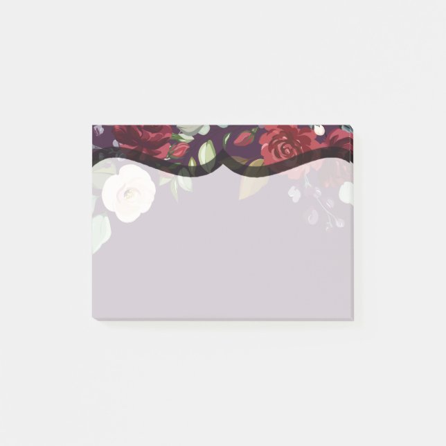 Sticky Notes Plum Purple Roses Gold Geometric (Front)
