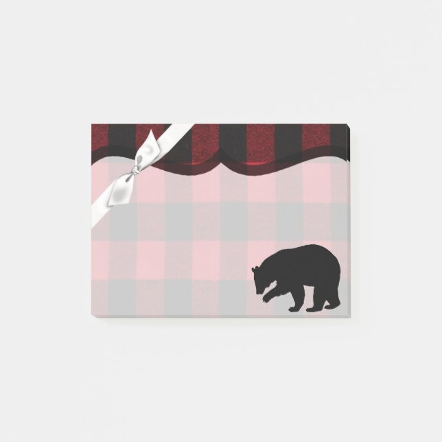 Sticky Notes Red Buffalo Plaid Bear Black (Front)
