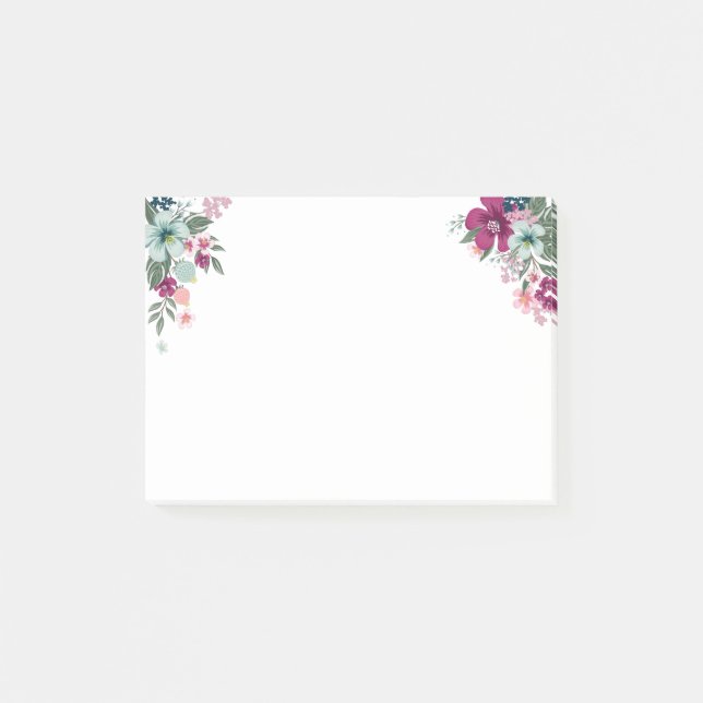 Sticky Notes Tropical Flowers on White (Front)