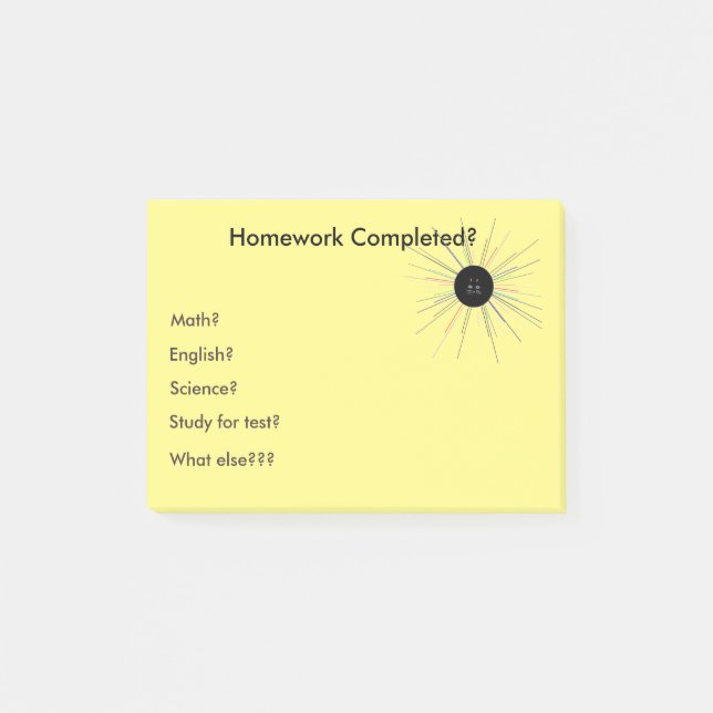 Sticky Postit Note Homework (Front)