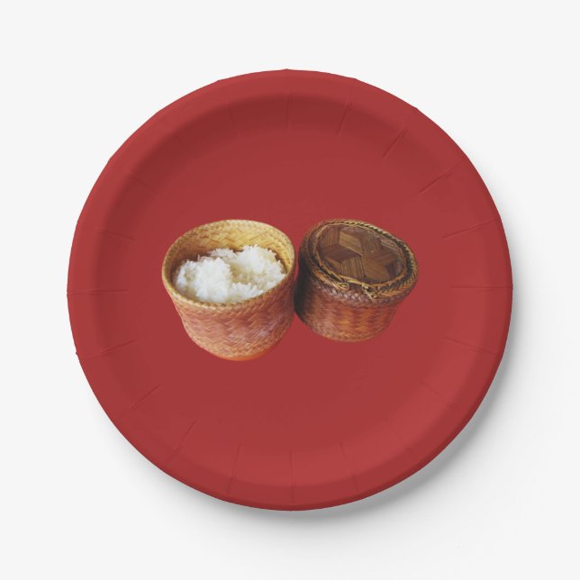 Sticky Rice [Khao Niao] Thai Lao Food Paper Plate (Front)