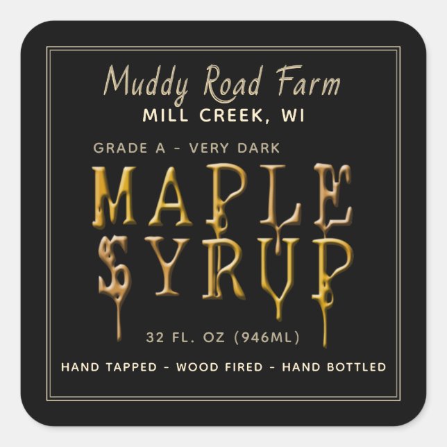 Sticky Syrup Maple Syrup Label - Black (Front)