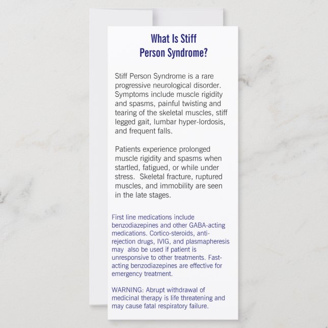 Stiff Person Syndrome Information Card (Front)