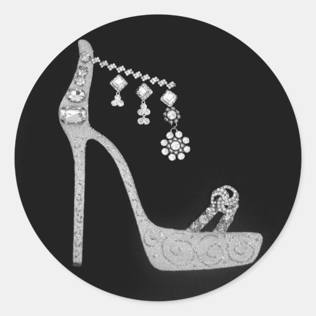 "Stiletto and Jewels" Classic Round Sticker (Front)