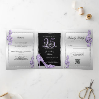 Stiletto, Photo, QR Code 25th Surprise Birthday Tri-Fold Invitation