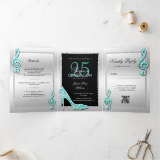 Stiletto, Photo, QR Code 25th Surprise Birthday Tri-Fold Invitation